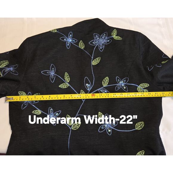 VTG Silk Embroidered Floral Black Jacket Top Plus 2X Sequins Artsy Art To Wear - Picture 14 of 16